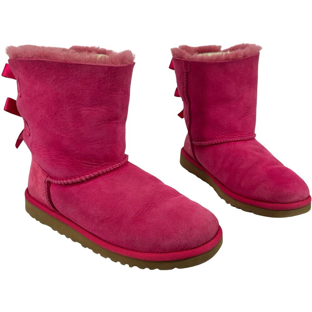 Women's Hot Pink UGG Australia 3280 Leather Sheepskin Bailey Bow II Boots 6M